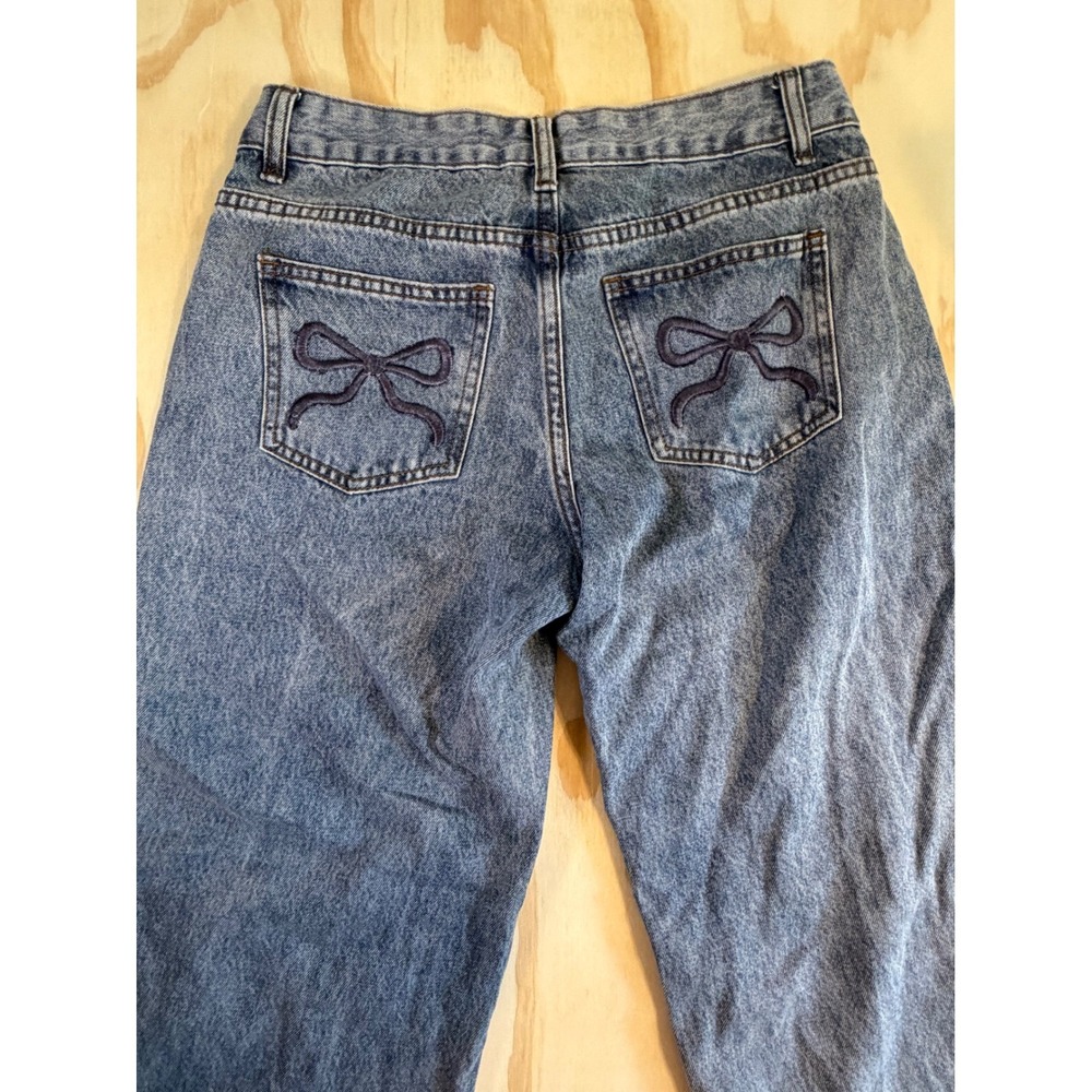 Telepatia Wide Leg Jeans Light Wash Blue Bow Back Pocket Embroidery Size 3/26 - Picture 7 of 8